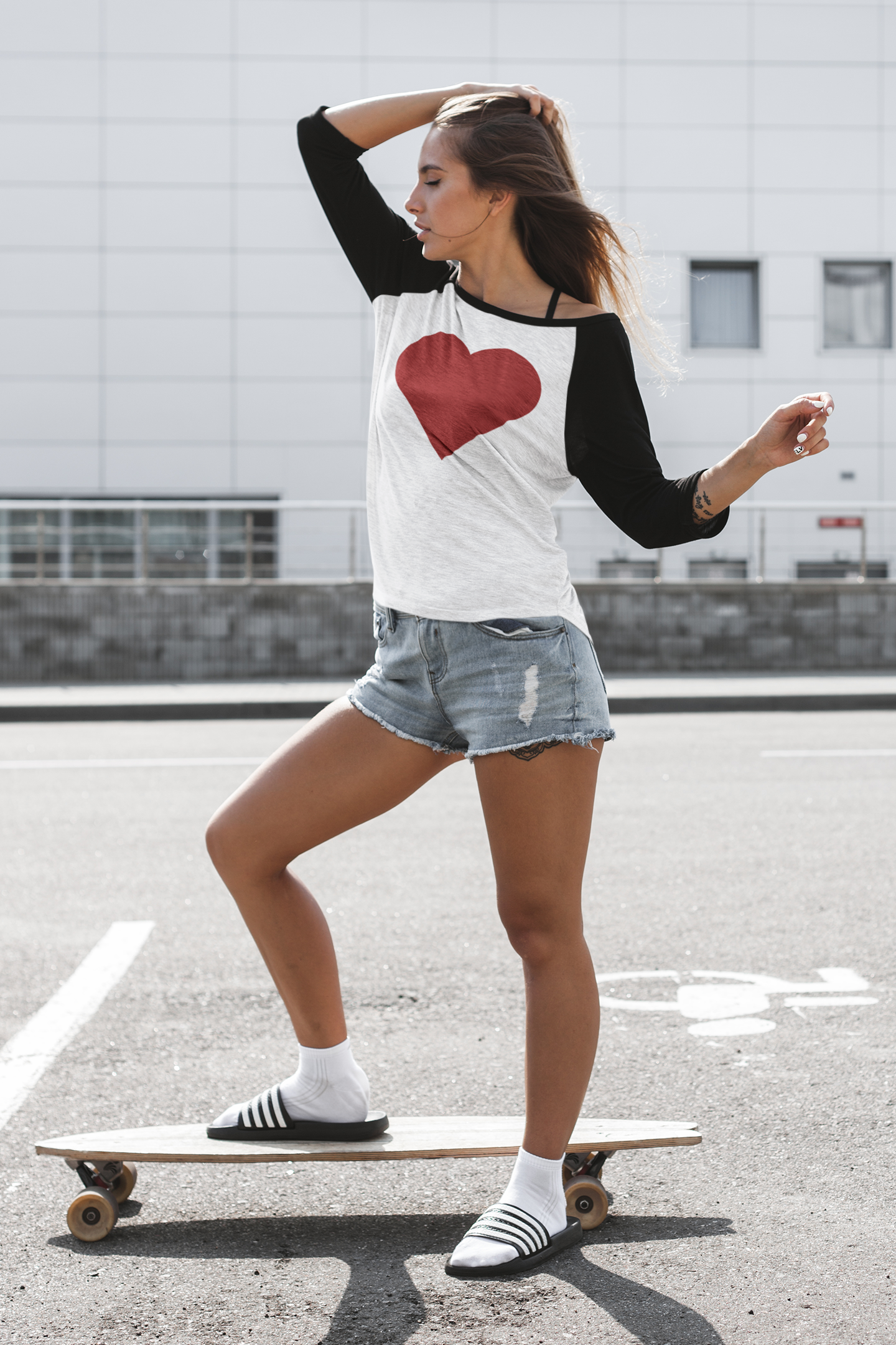 Raglan Tee – Heart Design – Casual Love Attire for Everyday Wear | Retro Baseball Style Valentine's Shirt