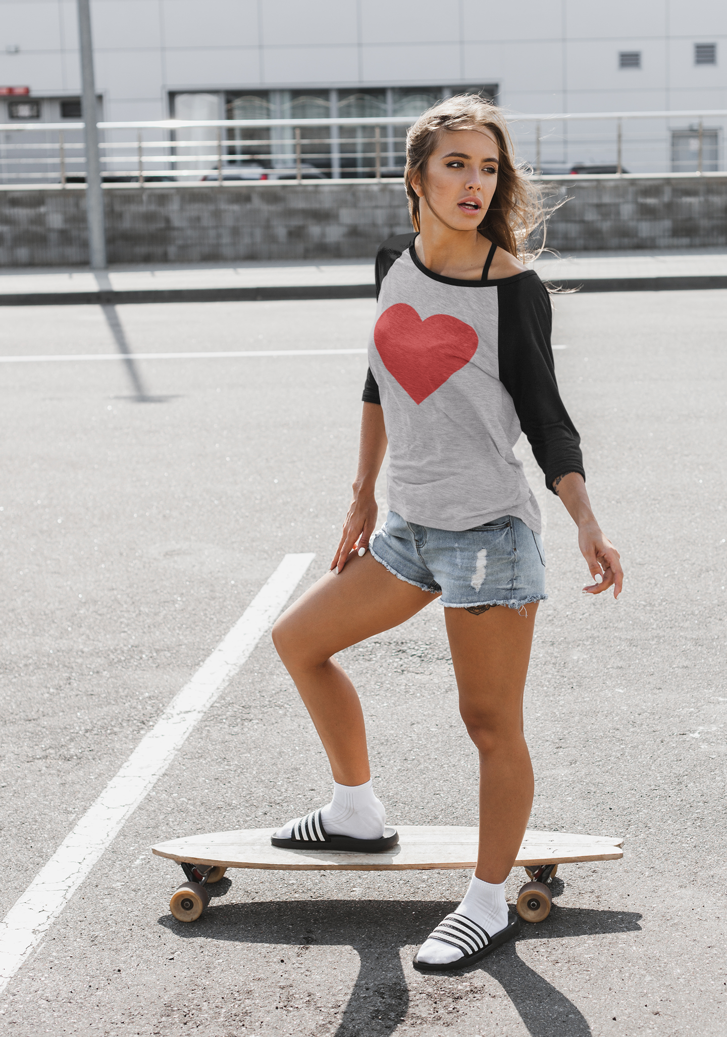 Raglan Tee – Heart Design – Casual Love Attire for Everyday Wear | Retro Baseball Style Valentine's Shirt