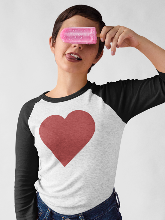 Raglan Tee – Heart Design – Casual Love Attire for Everyday Wear | Retro Baseball Style Valentine's Shirt