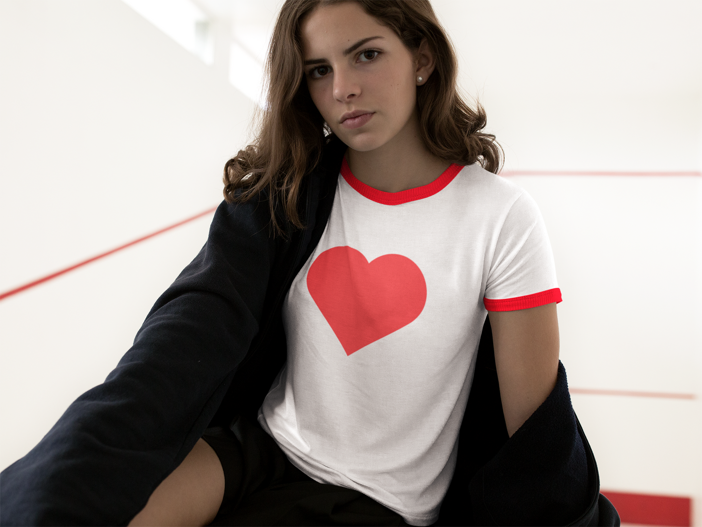 Heart Ringer Tee – Casual Love Tee for Valentine's Day & Everyday Wear | Retro-Inspired Romantic T-Shirt