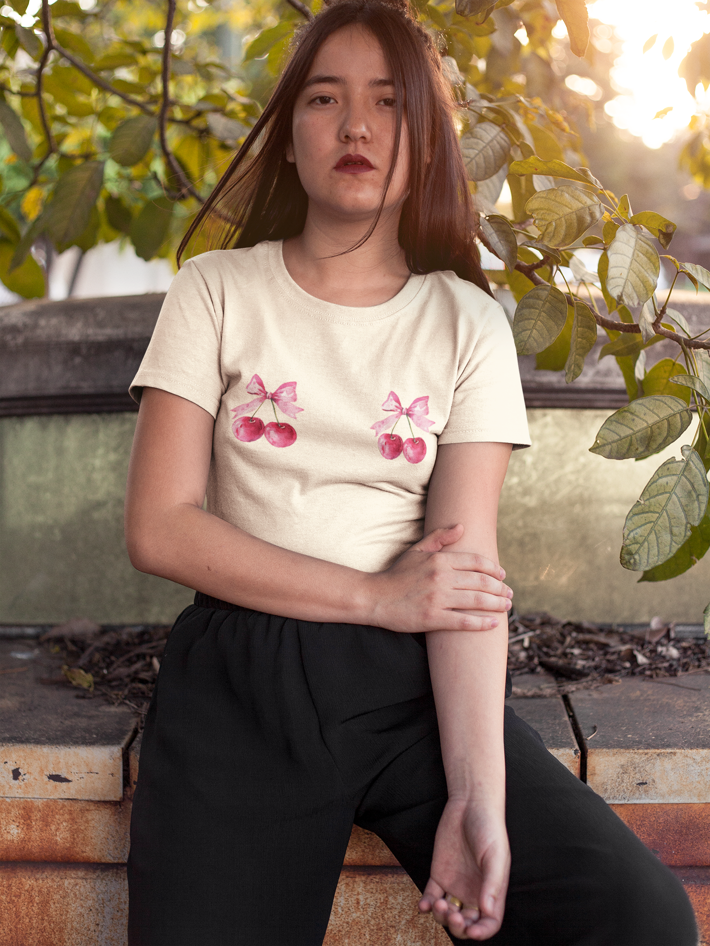 Cherry Bow Graphic Tee for Spring Celebrations