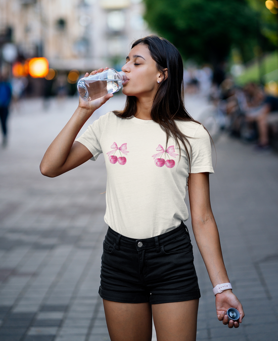 Cherry Bow Graphic Tee for Spring Celebrations