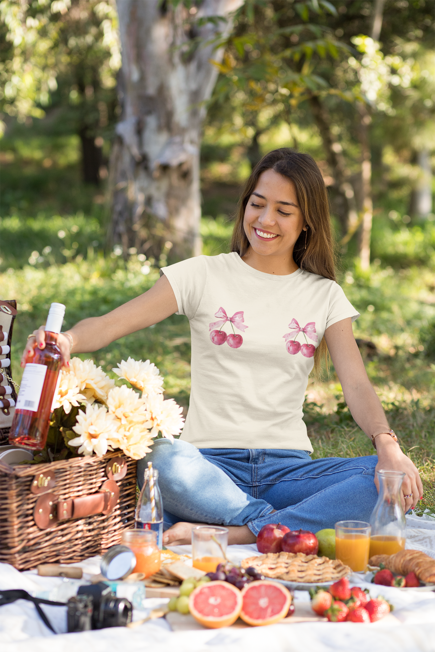 Cherry Bow Graphic Tee for Spring Celebrations