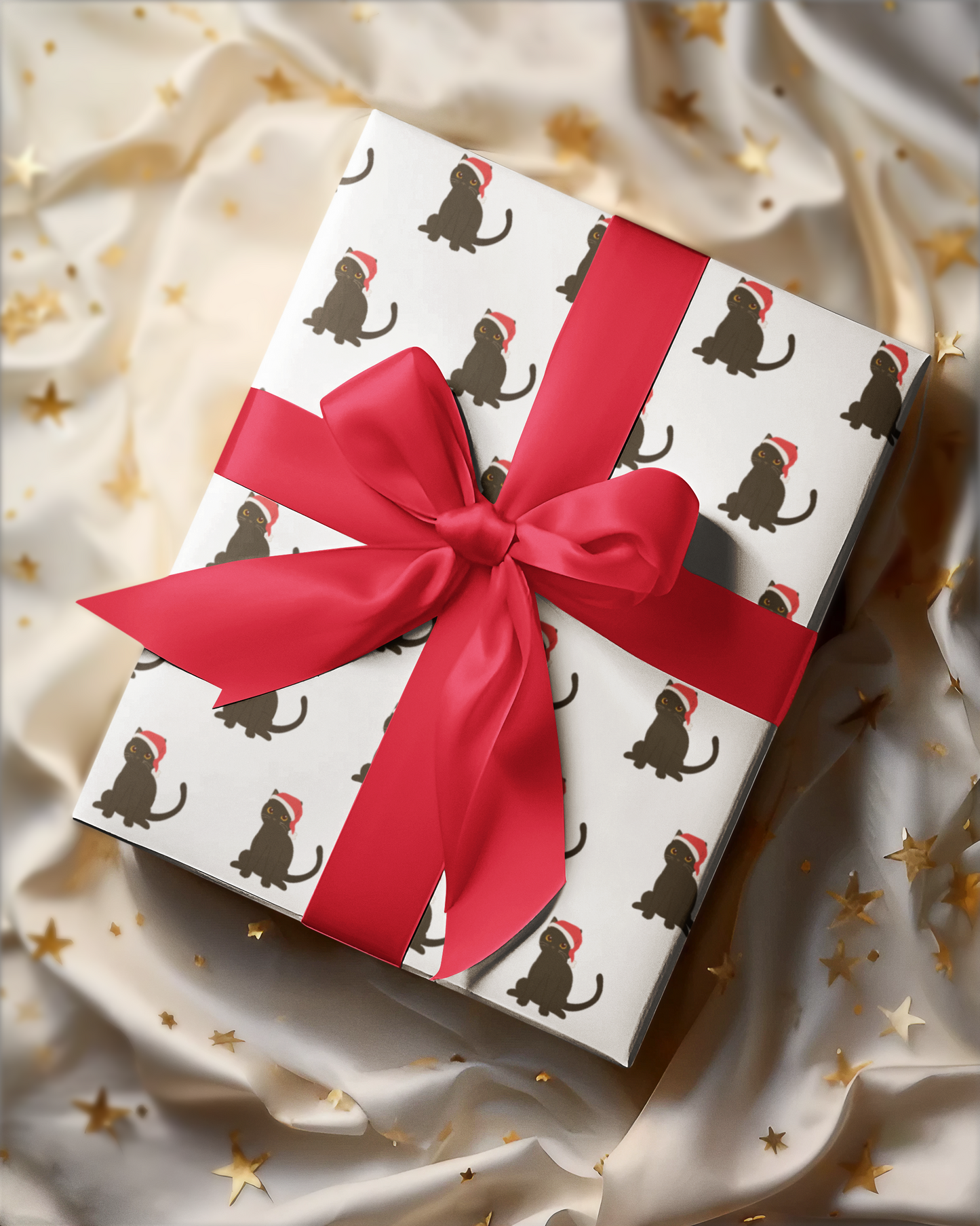 Cat Pattern Wrapping Paper — Black Cats in Santa Hats Holiday Gift Wrap