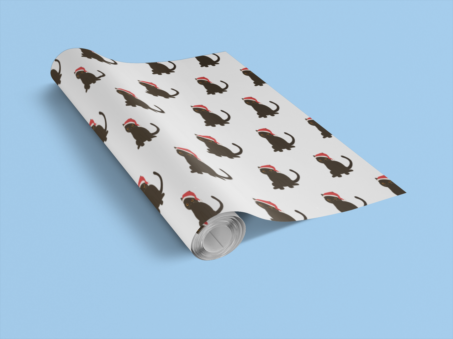 Cat Pattern Wrapping Paper — Black Cats in Santa Hats Holiday Gift Wrap